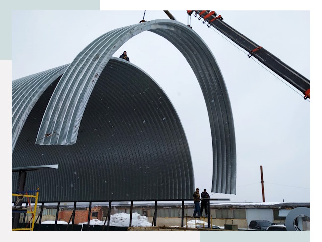 Полукруглые ангары в Железногорске